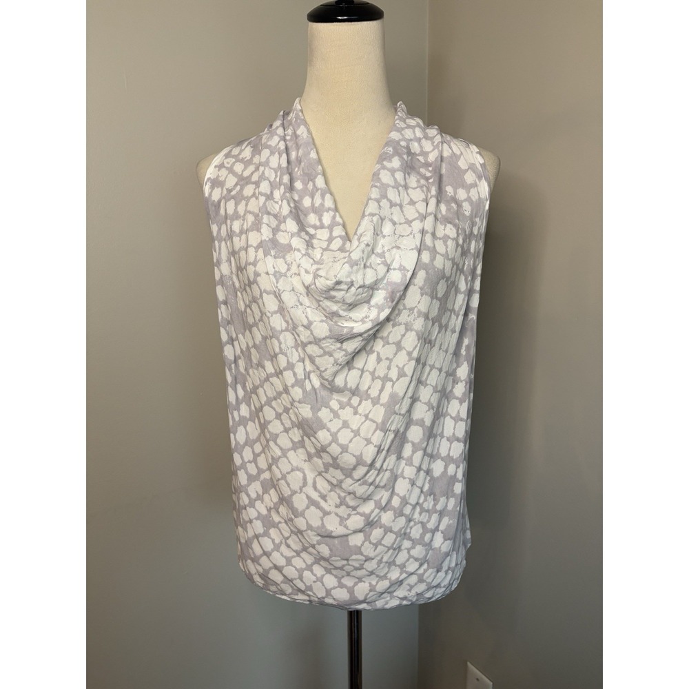 Tina Jo Nuage Blouse Sleeveless Top Drape Cowl Neck Gray White Size XS